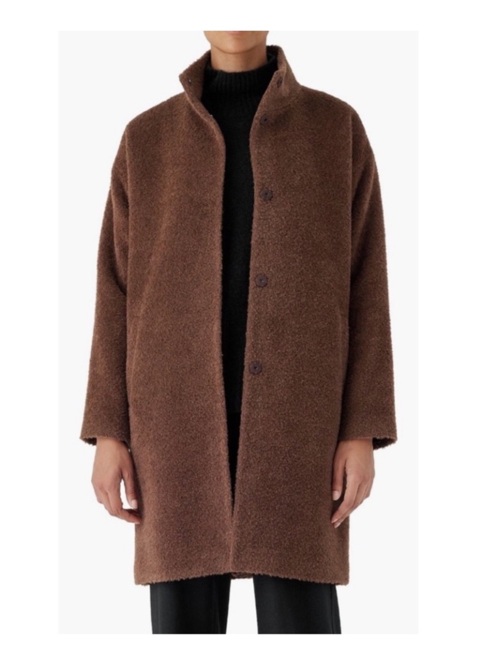 Eileen Fisher Brown Wool-Alpaca Button Coat